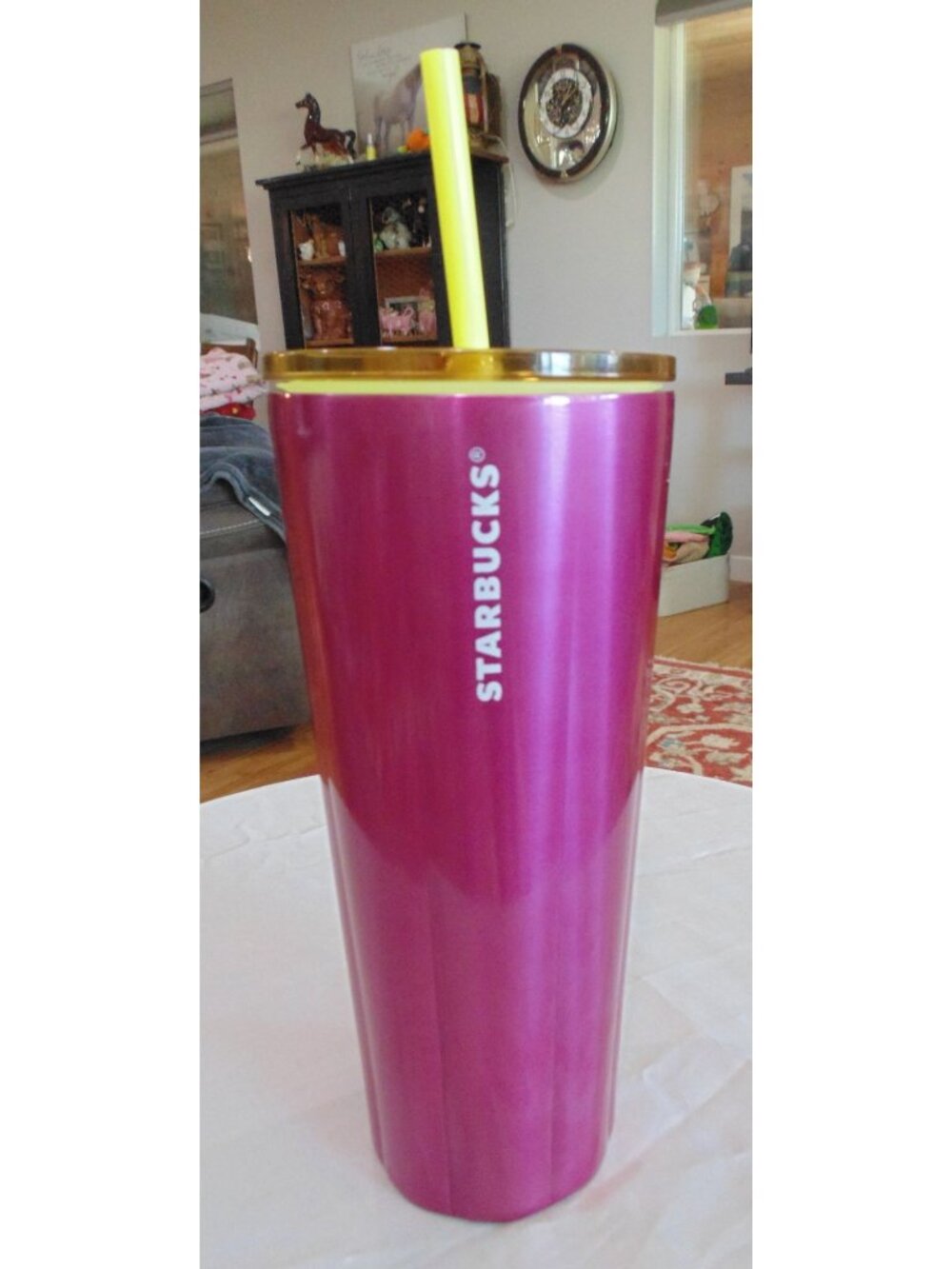 2022 Starbucks Pink Yellow Stainless Steel Metal Tumbler 24oz Drink Lid & Straw